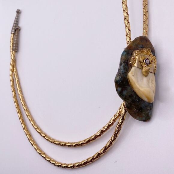 Vntg Bennett Native AmericanDesigner Bolo Tie Agate Large Stone and Claw 34” - Picture 10 of 10